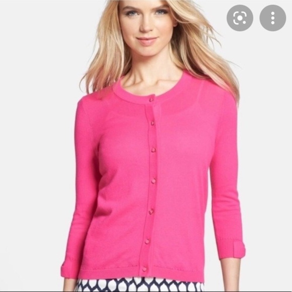 Kate Spade Vibrant Pink Somerset Bow Knit Cardigan Button Down ¾ Sleeve | Medium